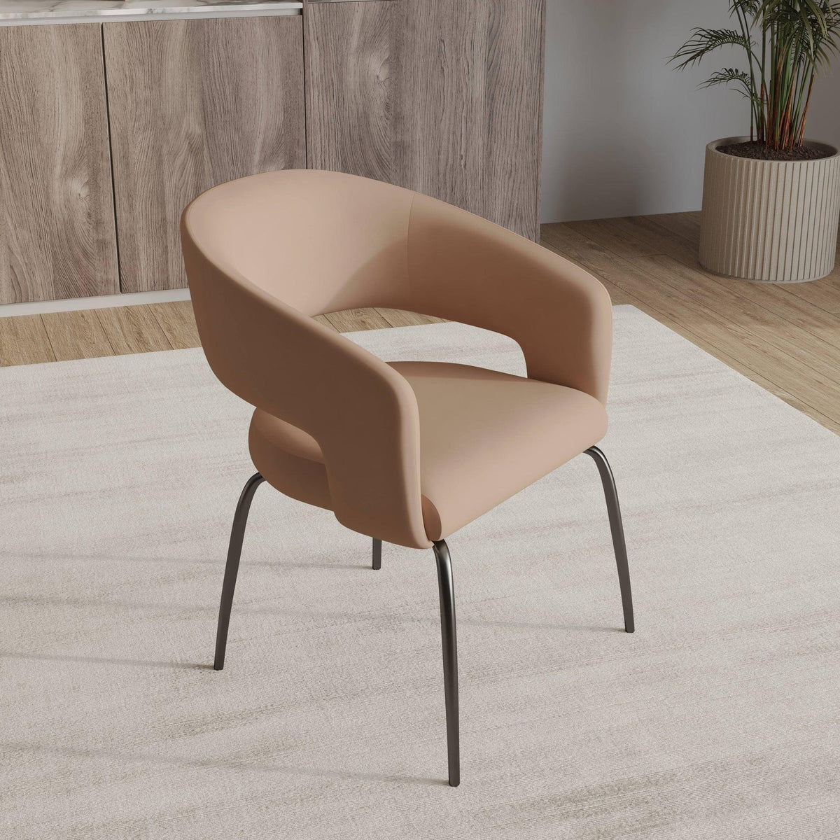 Gavin Dining Chair Upholstered in Leather/Velvet with Open Curved Backrest in Black Iron - Elax Furniture
