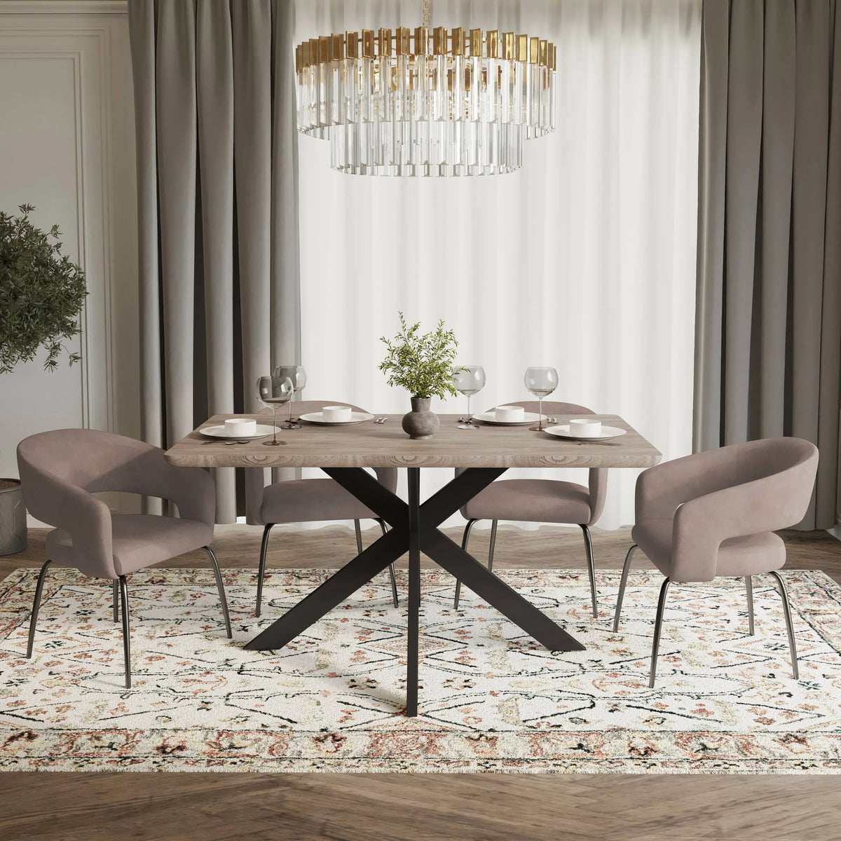 Ravenna 5-Piece Dining Set with Rectangular Dining Table in Maple and 6 Dining Chairs - Elax Furniture