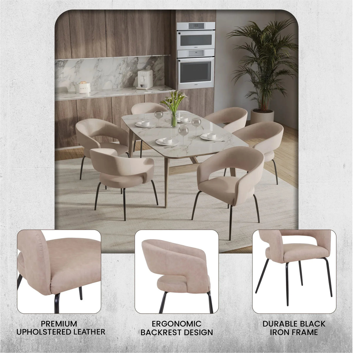 Gavin Dining Chair Upholstered in Leather/Velvet with Open Curved Backrest in Black Iron - Elax Furniture