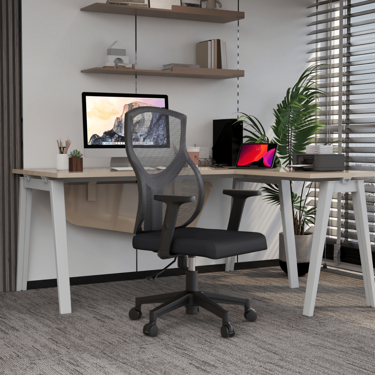 Glen Cotton Mid-Back Adjustable Office Conference Chair Light Grey Office Chair Leisuremod