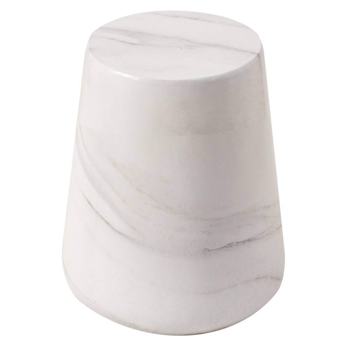 Glint 14" Wide Fiberstone Side Table in Tapered Base Design Marble White Side Table Leisuremod