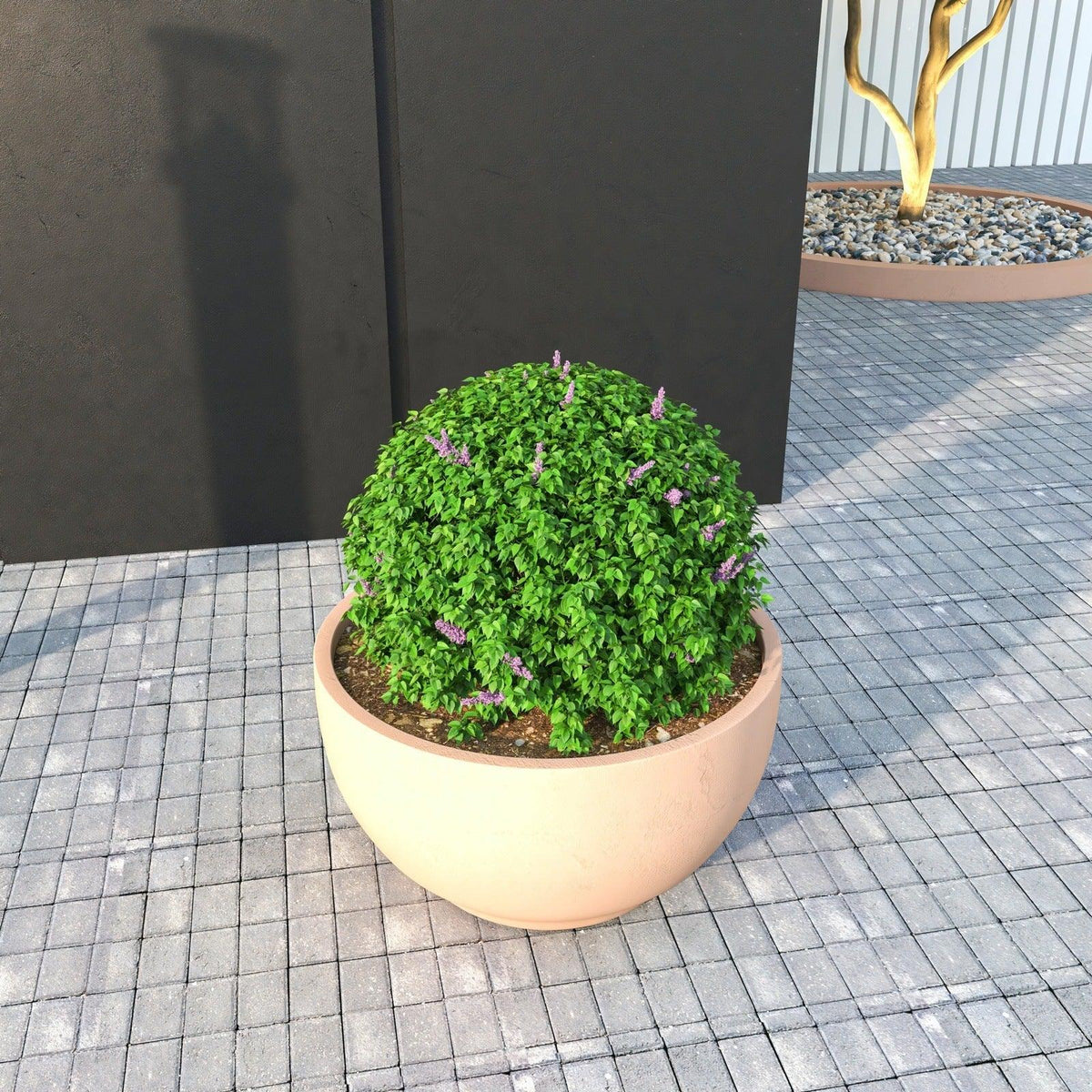 Grove Modern Fiberstone Round Planter Weather Resistant Design Plant Pot - Elax Furniture
