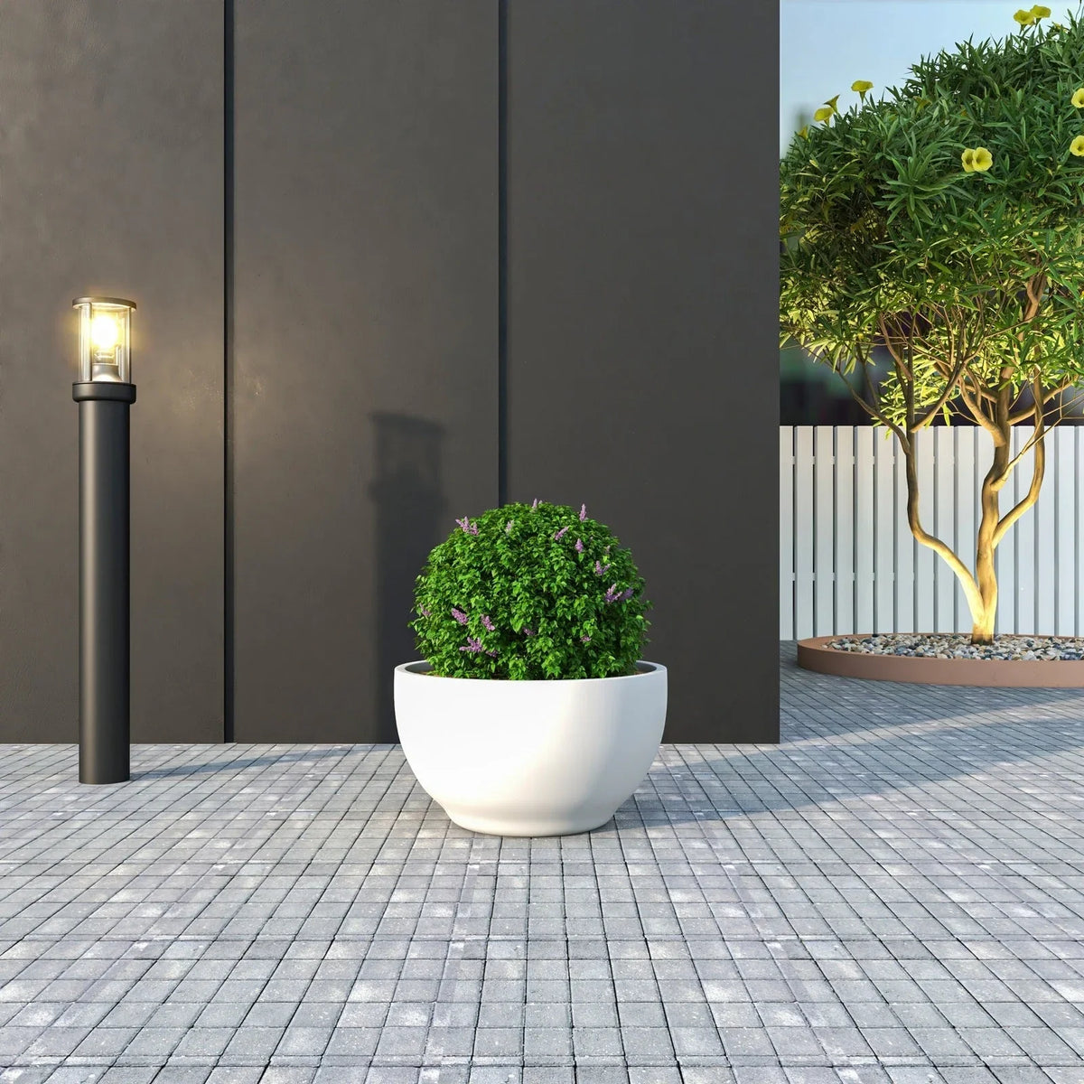 Grove Modern Fiberstone Round Planter Weather Resistant Design Plant Pot - Elax Furniture
