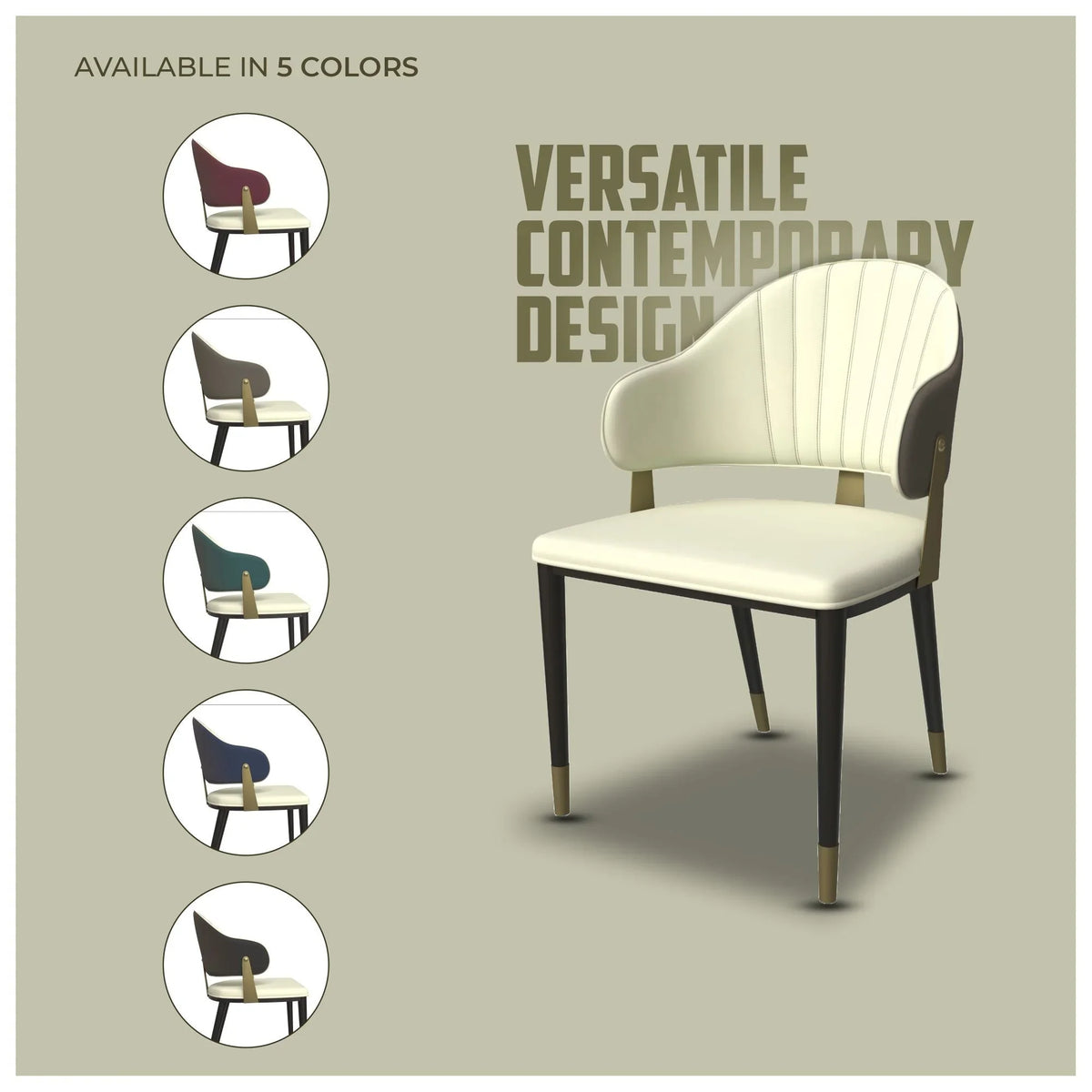 Aria Leather Dining Chair with a Curved Back and Gold Accents Design in Iron - Elax Furniture