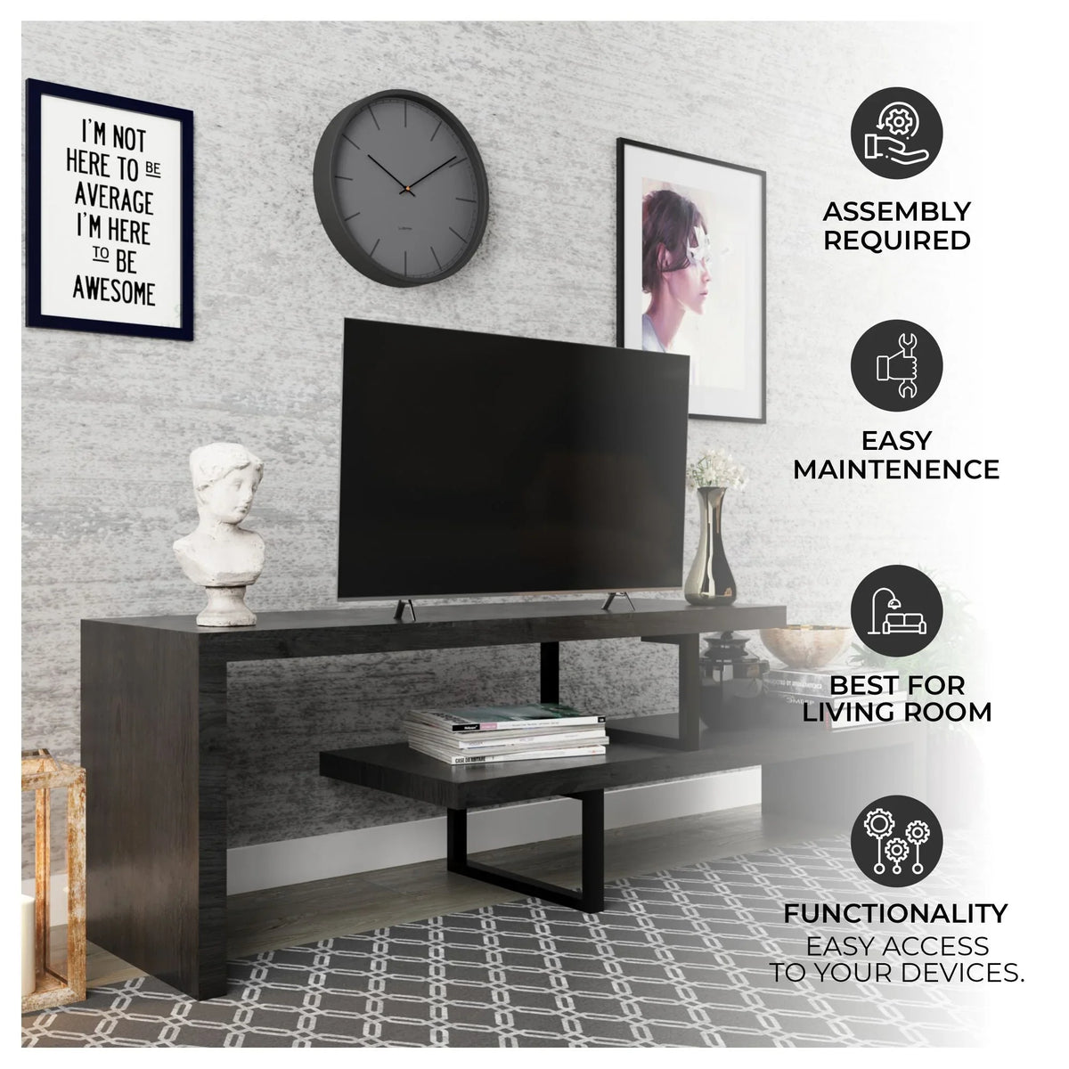 Orford Mid-Century Modern TV Stand with MDF Shelves and Powder Coated Iron Legs for Living Room - Elax Furniture