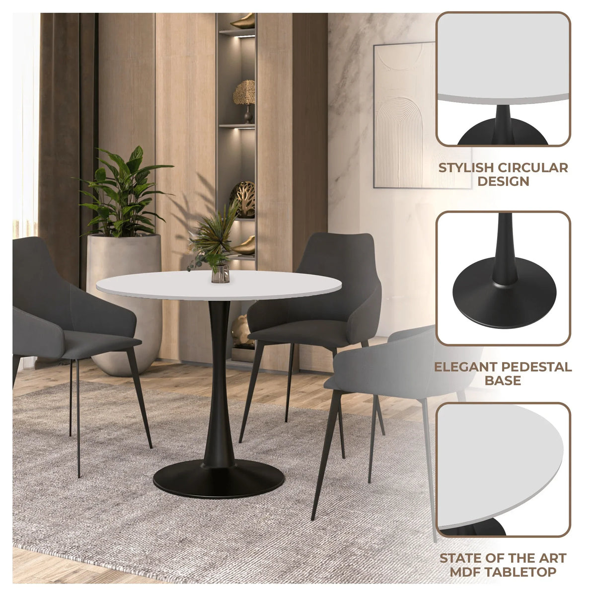 Bristol 32" Round Dining Table with Wood Top and Iron Pedestal Base - Elax Furniture