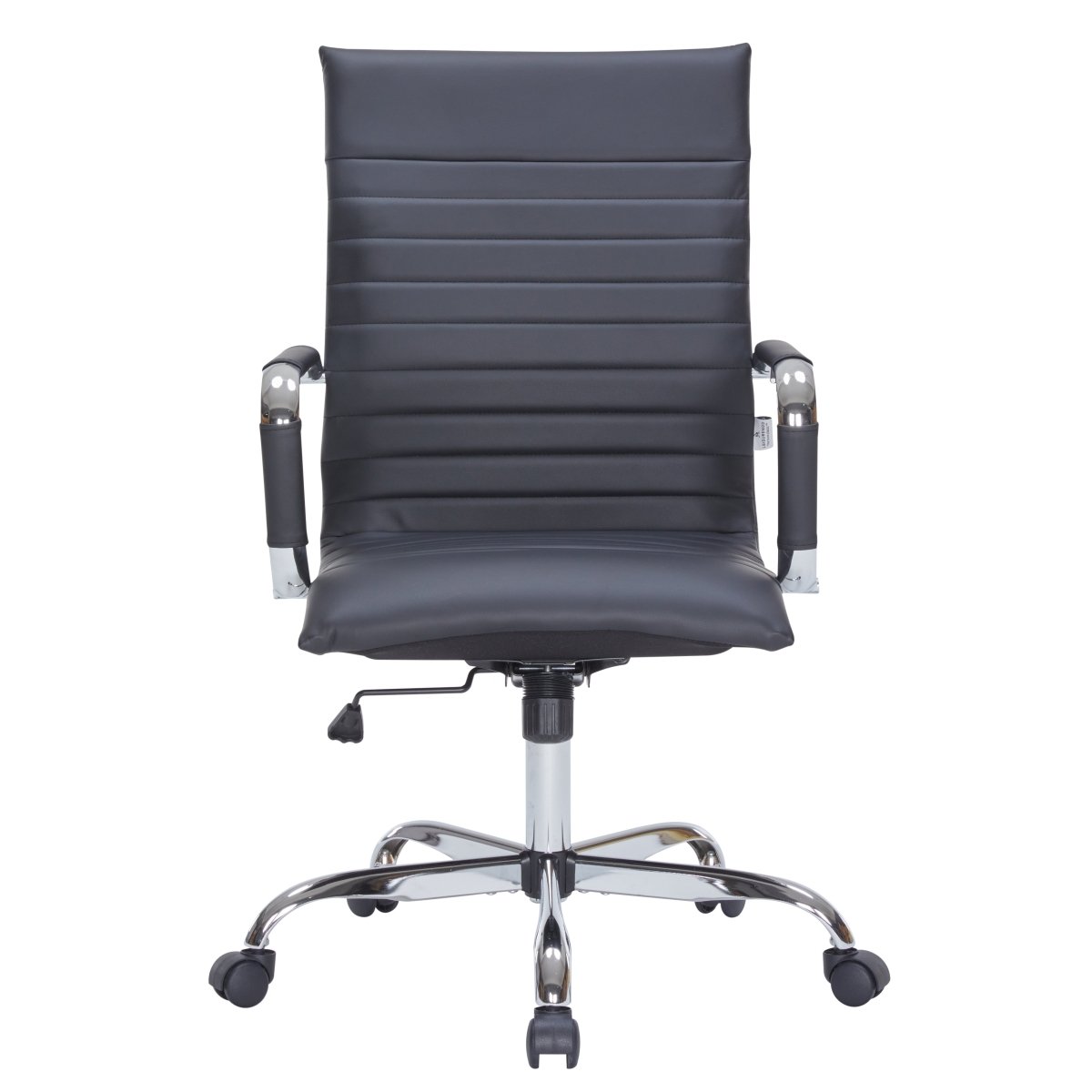 Harris Leather High-Back Adjustable Office Conference Chair with Armrests Chrome Black Office Chair Leisuremod