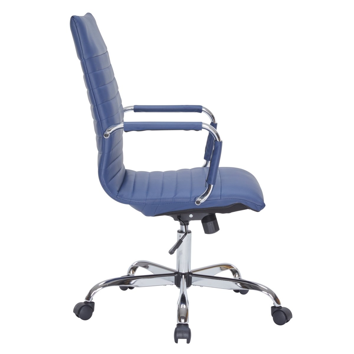 Harris Leather High-Back Adjustable Office Conference Chair with Armrests Chrome Navy Blue Office Chair Leisuremod
