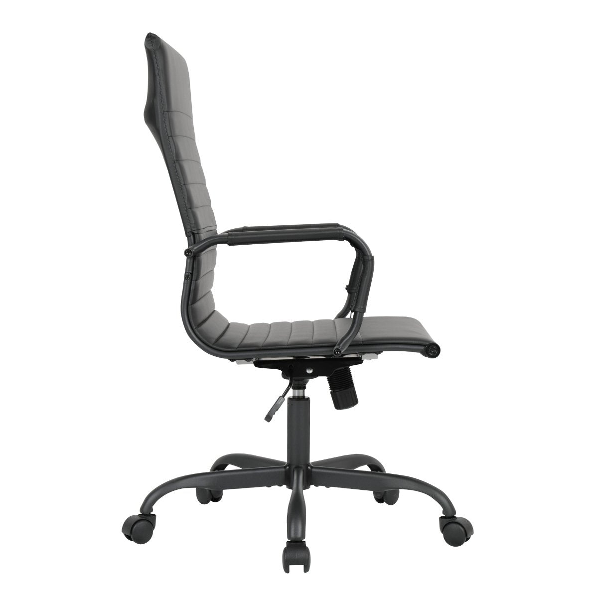 Harris Leather High-Back Adjustable Office Conference Chair with Armrests Black Black Office Chair Leisuremod