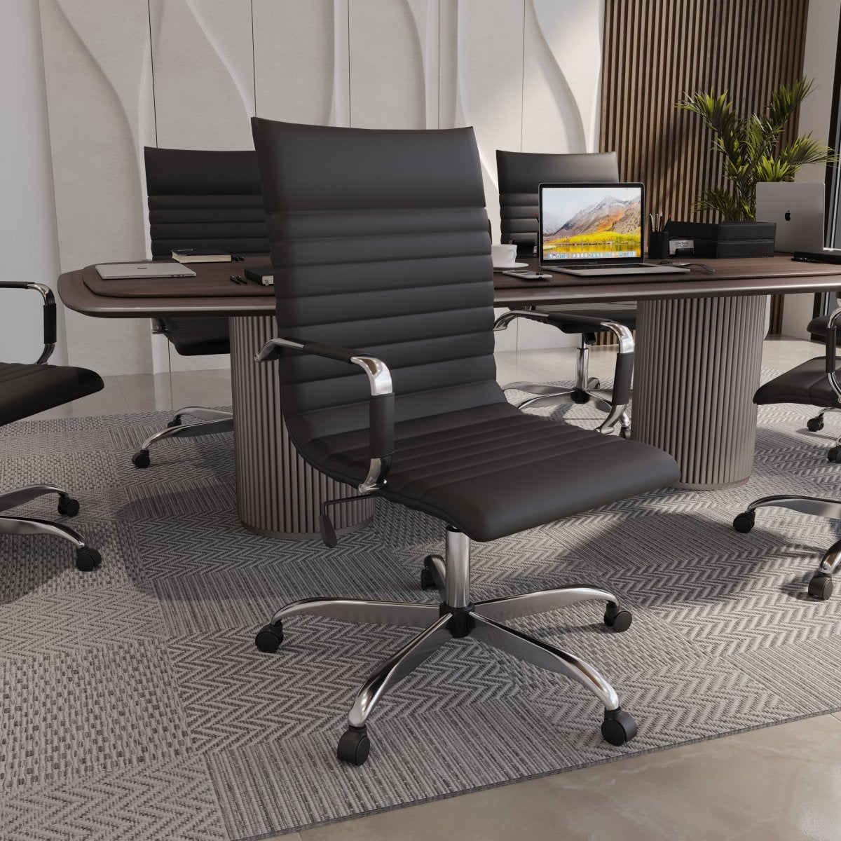 Harris Leather High-Back Adjustable Office Conference Chair with Armrests Chrome Black Office Chair Leisuremod
