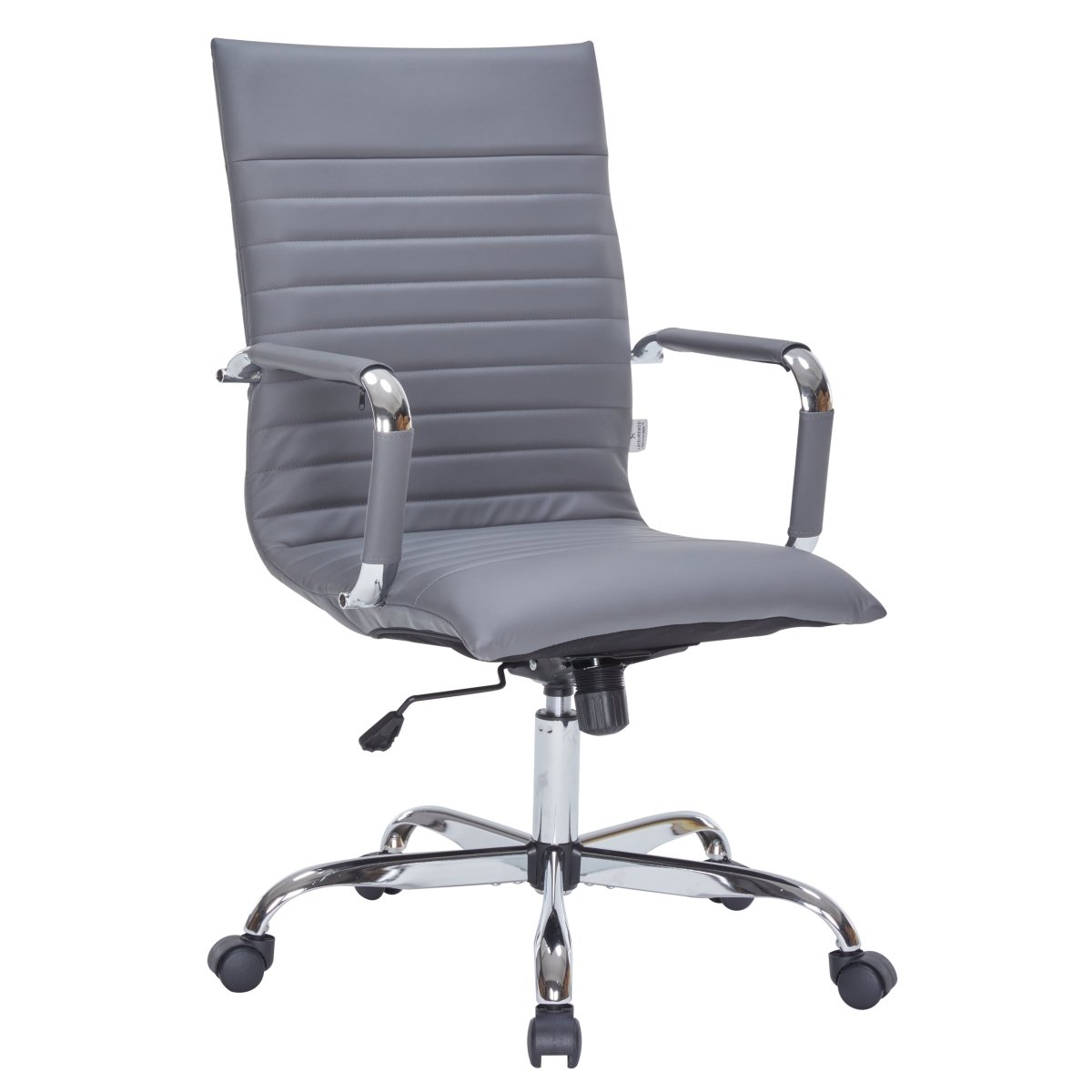 Harris Leather High-Back Adjustable Office Conference Chair with Armrests Chrome Grey Office Chair Leisuremod
