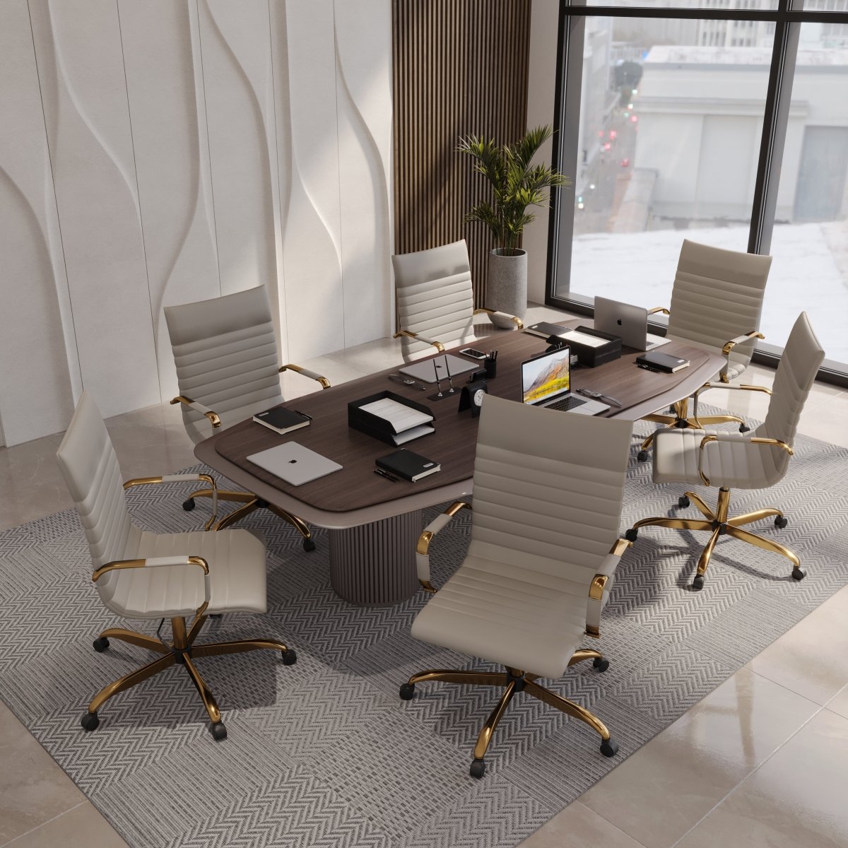 Harris Leather High-Back Adjustable Office Conference Chair with Armrests Gold Tan Office Chair Leisuremod