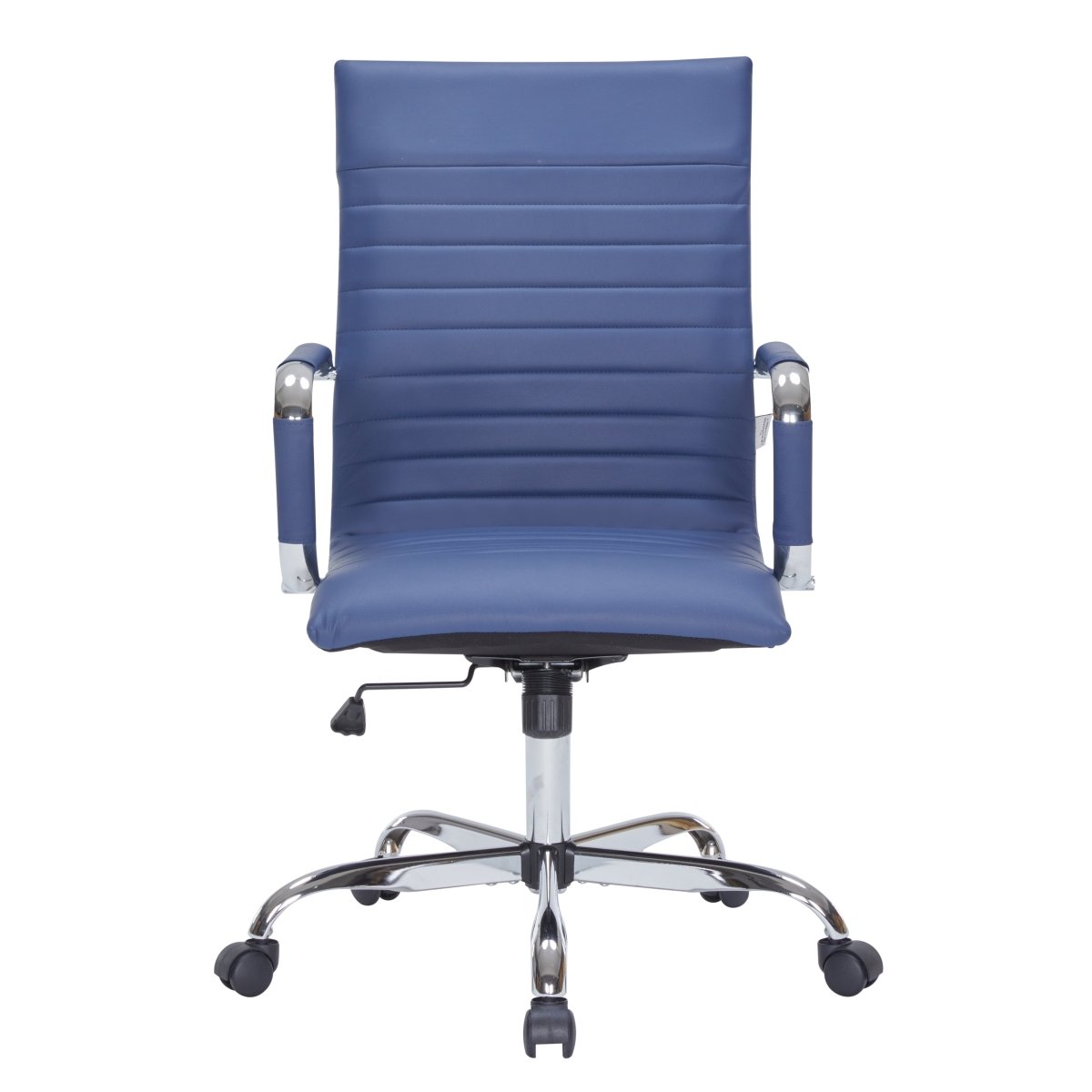 Harris Leather High-Back Adjustable Office Conference Chair with Armrests Chrome Navy Blue Office Chair Leisuremod