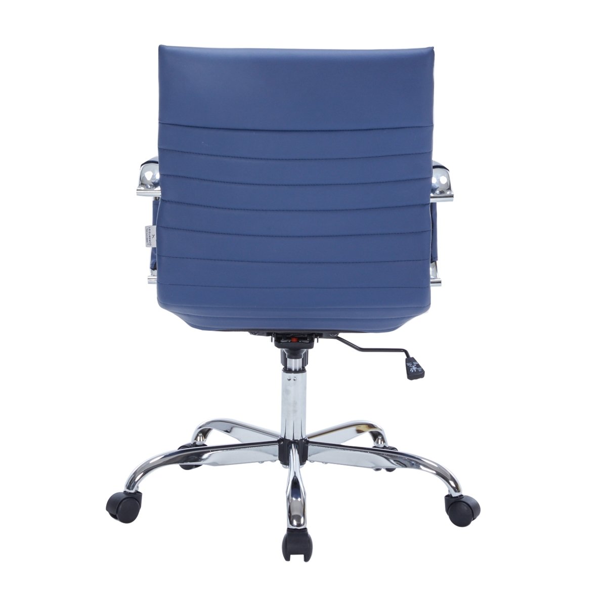 Harris Mid-Back Leather Adjustable Office Conference Chair with Armrests Chrome Navy Blue Office Chair Leisuremod