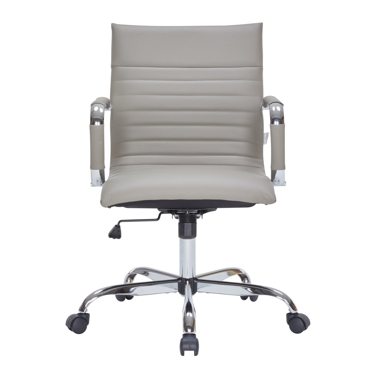 Harris Mid-Back Leather Adjustable Office Conference Chair with Armrests Chrome Tan Office Chair Leisuremod