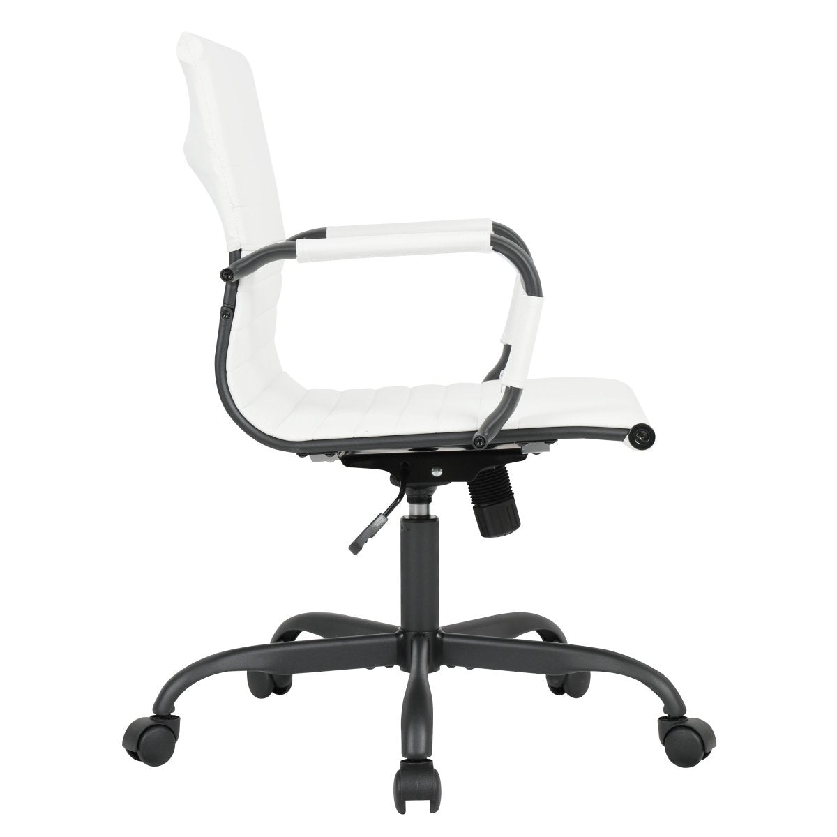 Harris Mid-Back Leather Adjustable Office Conference Chair with Armrests Black White Office Chair Leisuremod