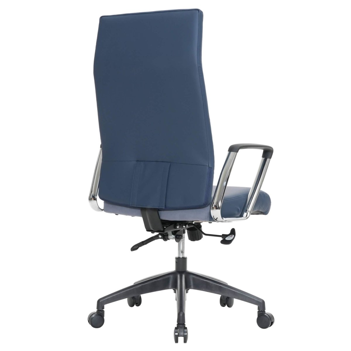 Hilton High-Back Leather Office Chair Adjustable Seat Height in Nylon Navy Blue Office Chair Leisuremod