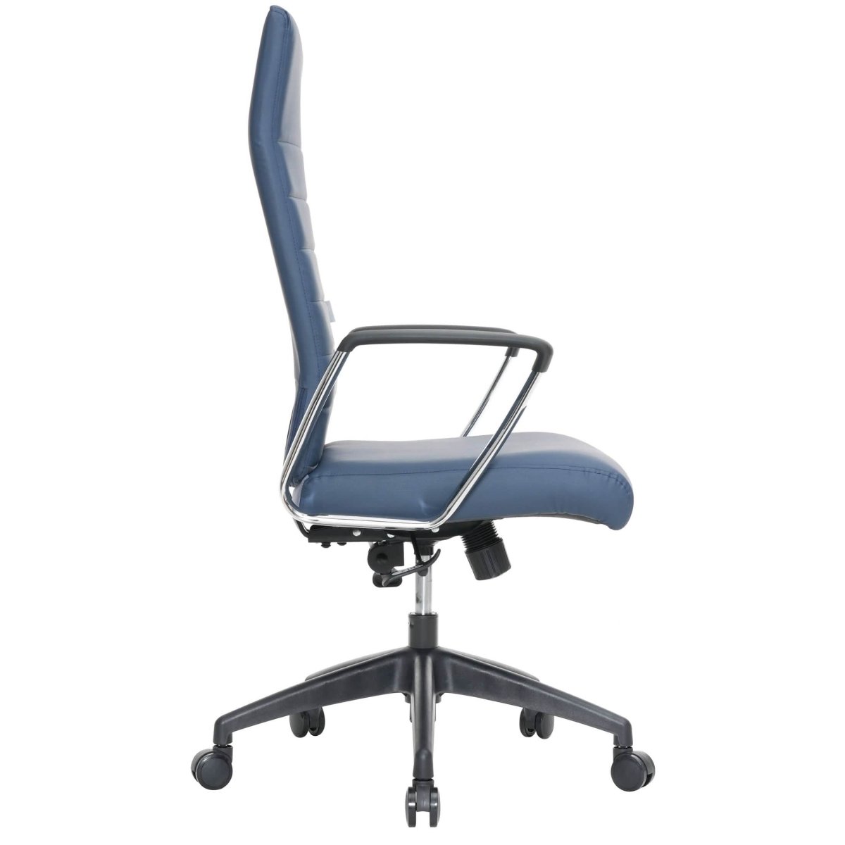 Hilton High-Back Leather Office Chair Adjustable Seat Height in Nylon Navy Blue Office Chair Leisuremod
