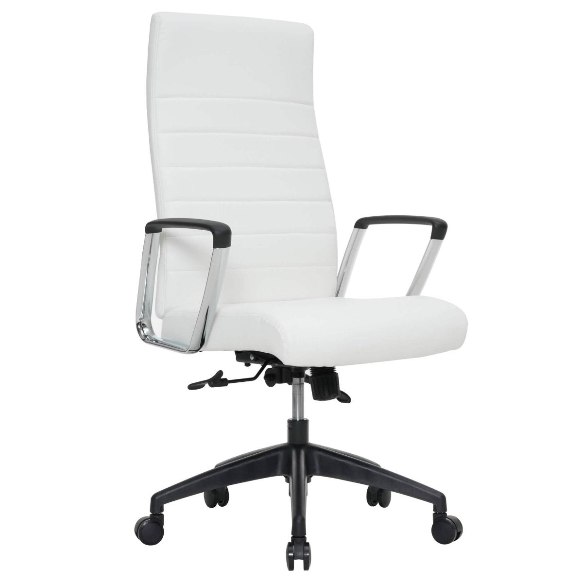 Hilton High-Back Leather Office Chair Adjustable Seat Height in Nylon White Office Chair Leisuremod