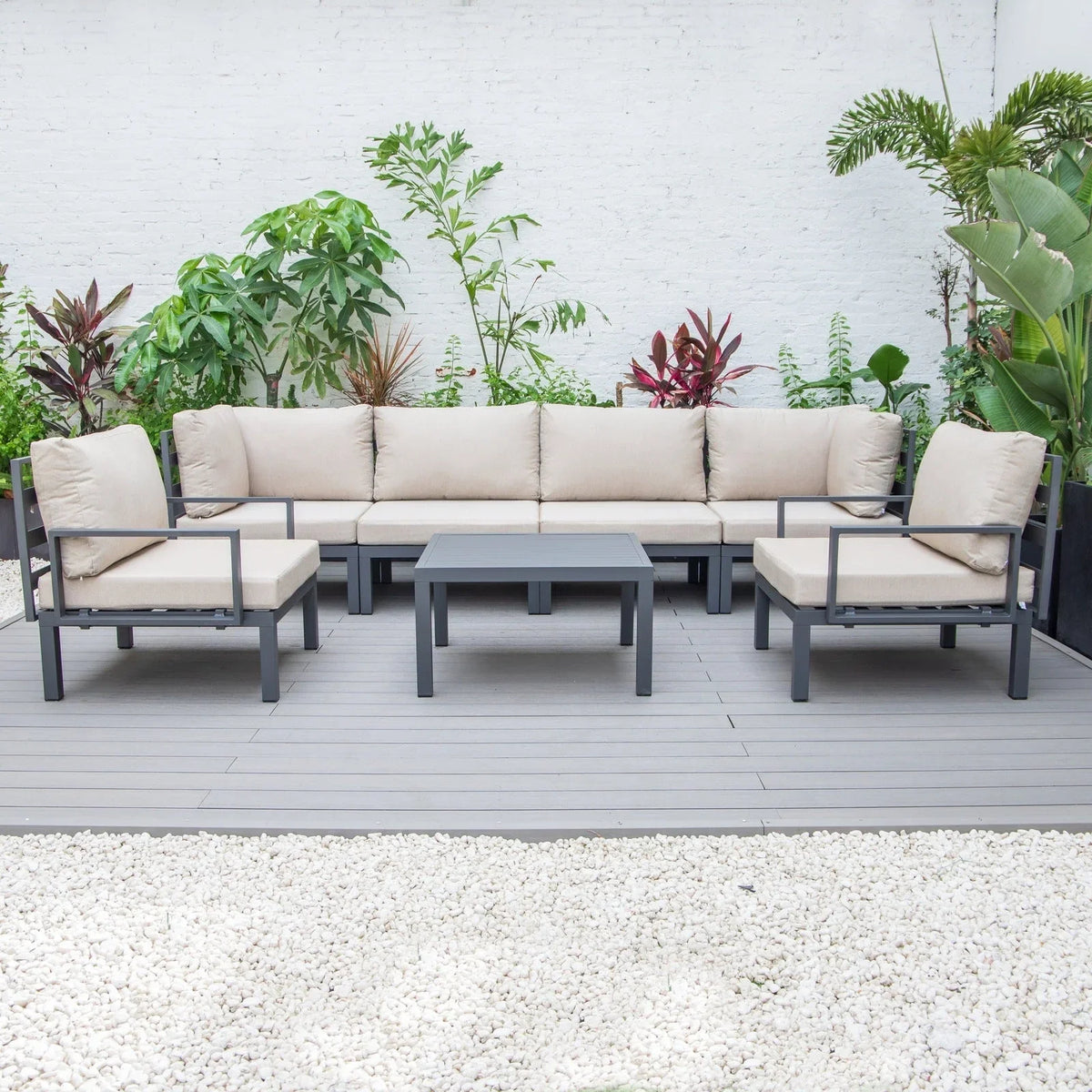 Hamilton 7-Piece Aluminum Patio Conversation Set With Coffee Table And Cushions - Elax Furniture