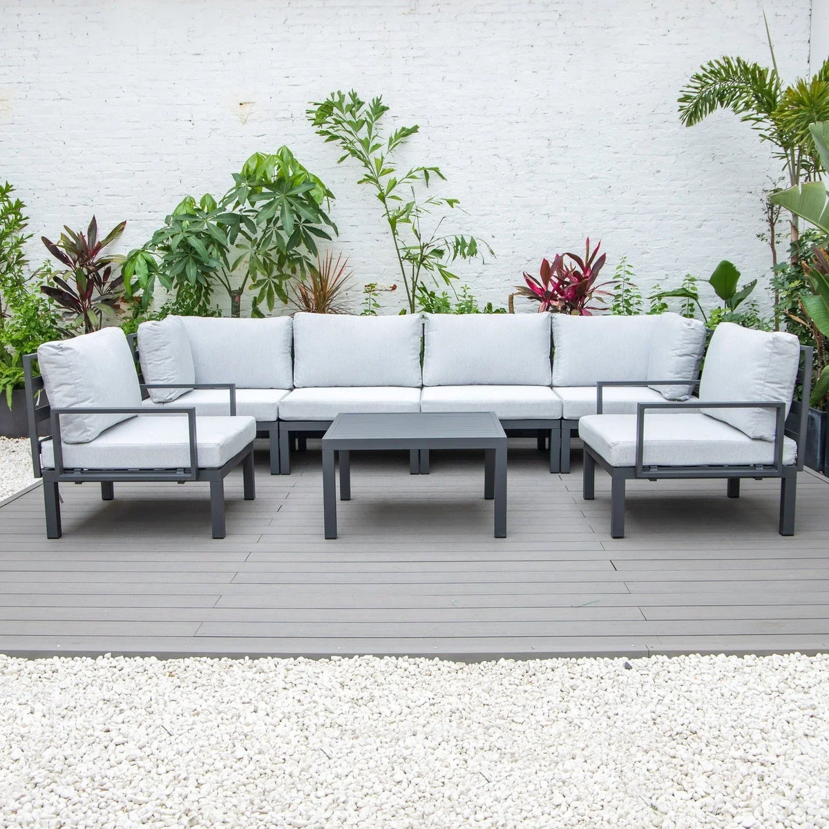 Hamilton 7-Piece Aluminum Patio Conversation Set With Coffee Table And Cushions - Elax Furniture