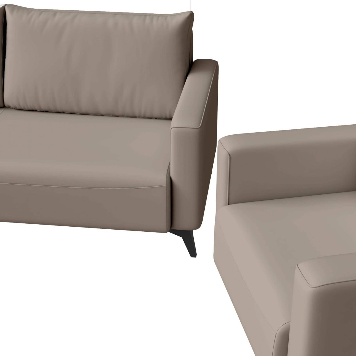 Inno 3-Piece Leather Sofa Set with 2 Single-Seater and a Three-Seater Sofa with Stainless Steel Legs Taupe Sofa Leisuremod