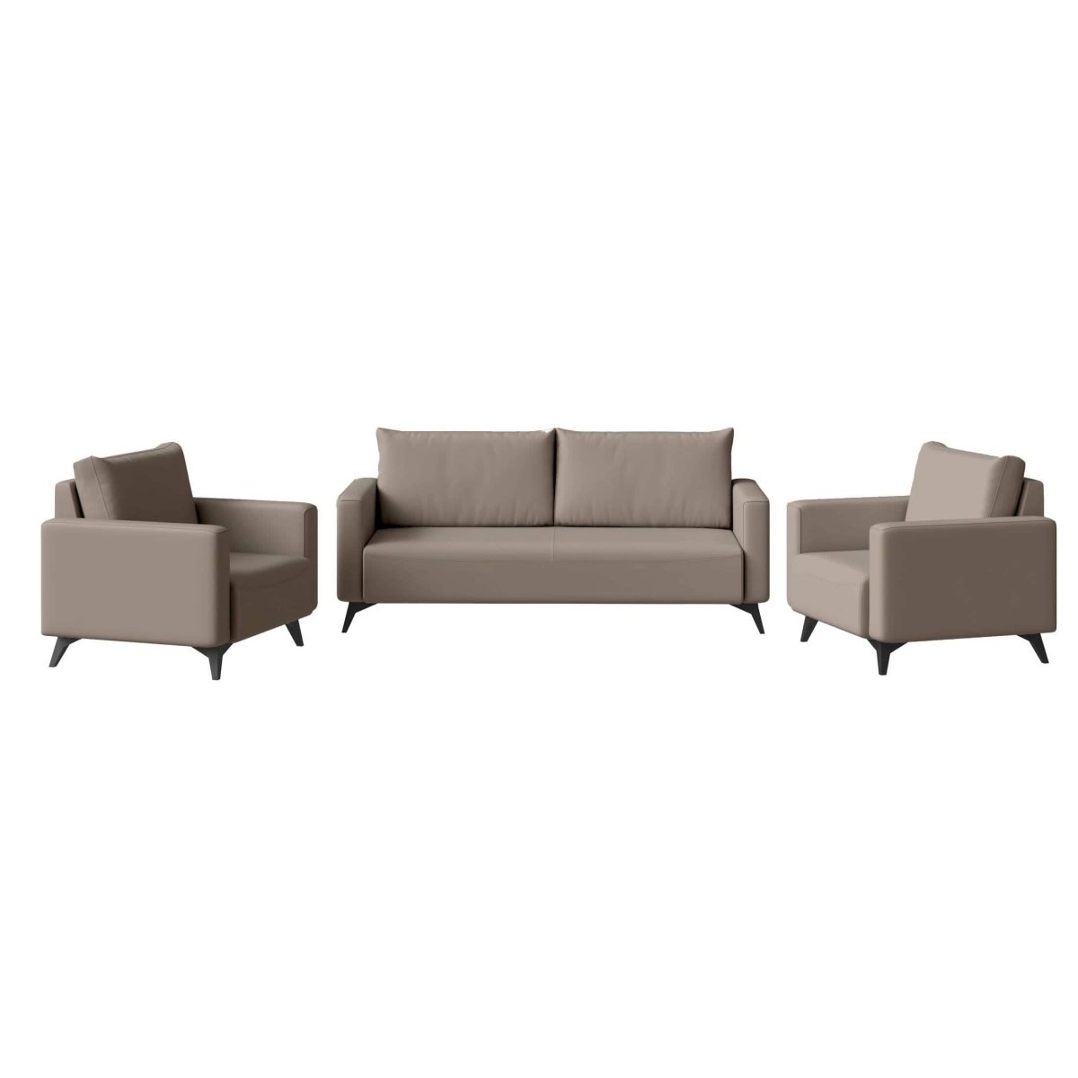 Inno 3-Piece Leather Sofa Set with 2 Single-Seater and a Three-Seater Sofa with Stainless Steel Legs Taupe Sofa Leisuremod