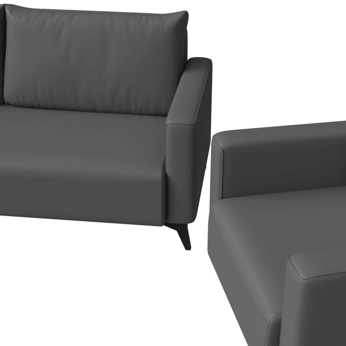 Inno 3-Piece Leather Sofa Set with 2 Single-Seater and a Three-Seater Sofa with Stainless Steel Legs Grey Sofa Leisuremod