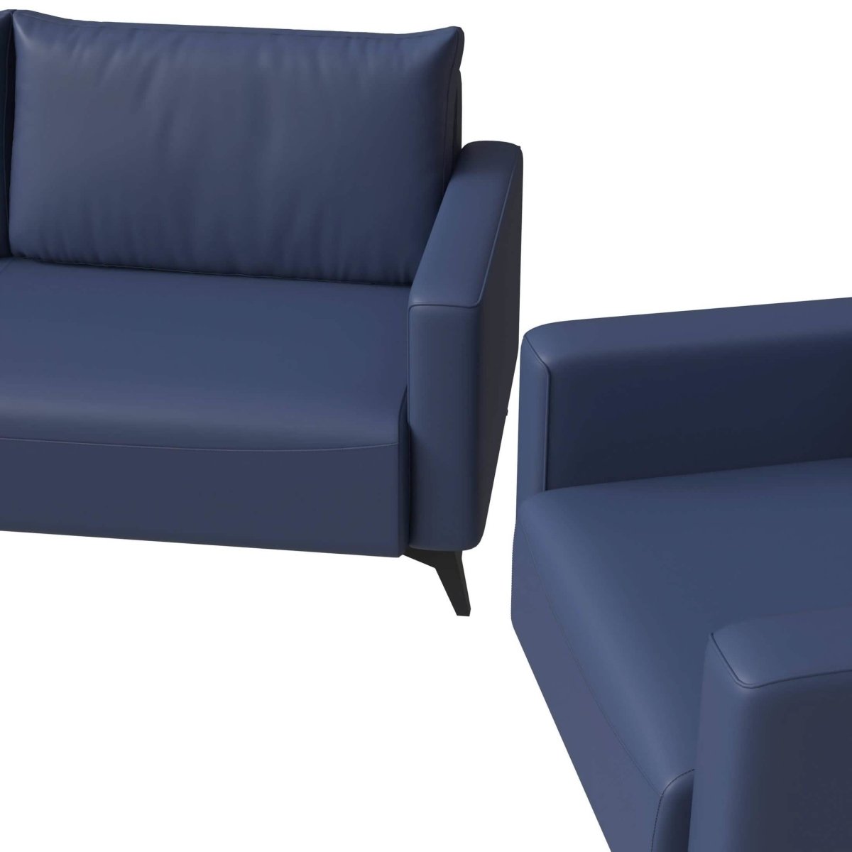 Inno 3-Piece Leather Sofa Set with 2 Single-Seater and a Three-Seater Sofa with Stainless Steel Legs Dark Blue Sofa Leisuremod