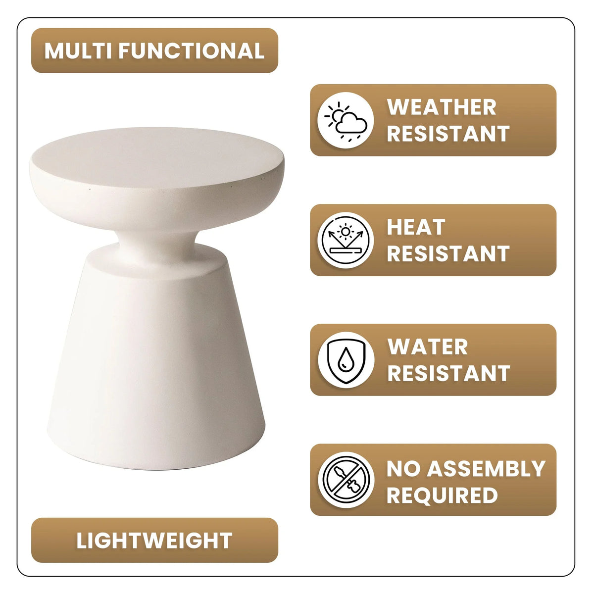 Isle Minimalist Side Table with Round Fiberstone Tabletop Accent Table and Pedestal Base - Elax Furniture