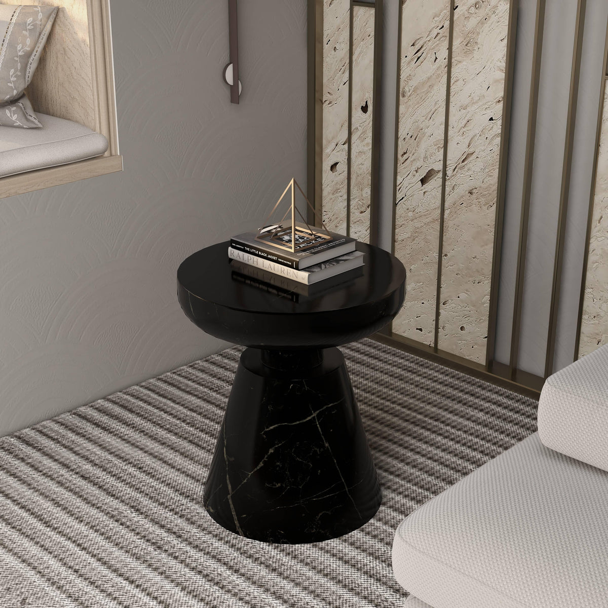 Isle Minimalist Side Table with Round Fiberstone Tabletop Accent Table and Pedestal Base - Elax Furniture