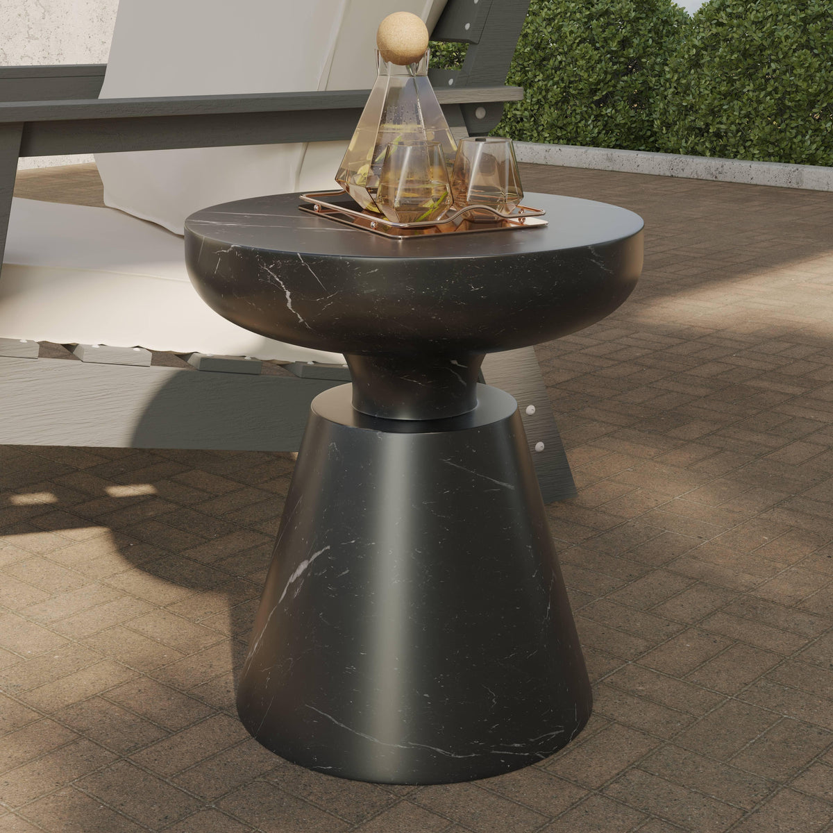 Isle Minimalist Side Table with Round Fiberstone Tabletop Accent Table and Pedestal Base - Elax Furniture