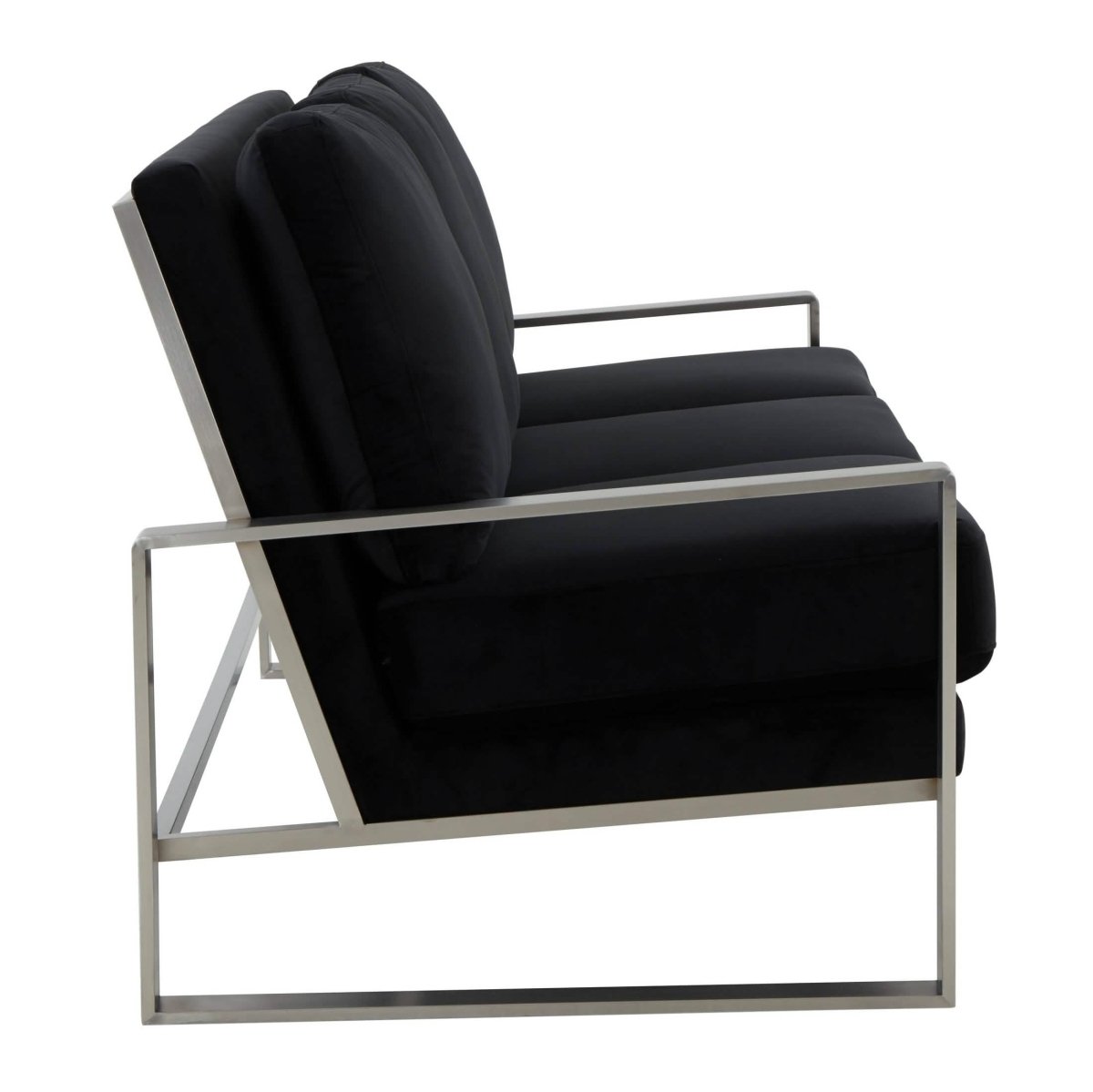 Jefferson 3-Seater Sofa Upholstered in Velvet/Leather with Gold/Silver Steel Base Velvet Silver Black Sofa Leisuremod