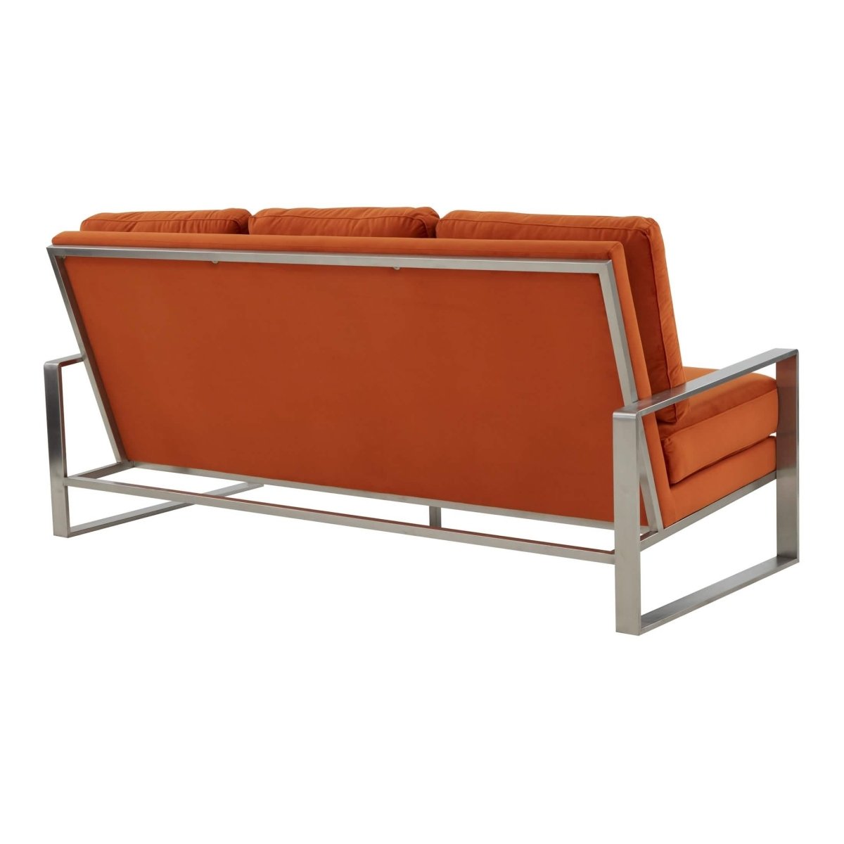Jefferson 3-Seater Sofa Upholstered in Velvet/Leather with Gold/Silver Steel Base Velvet Silver Orange Sofa Leisuremod