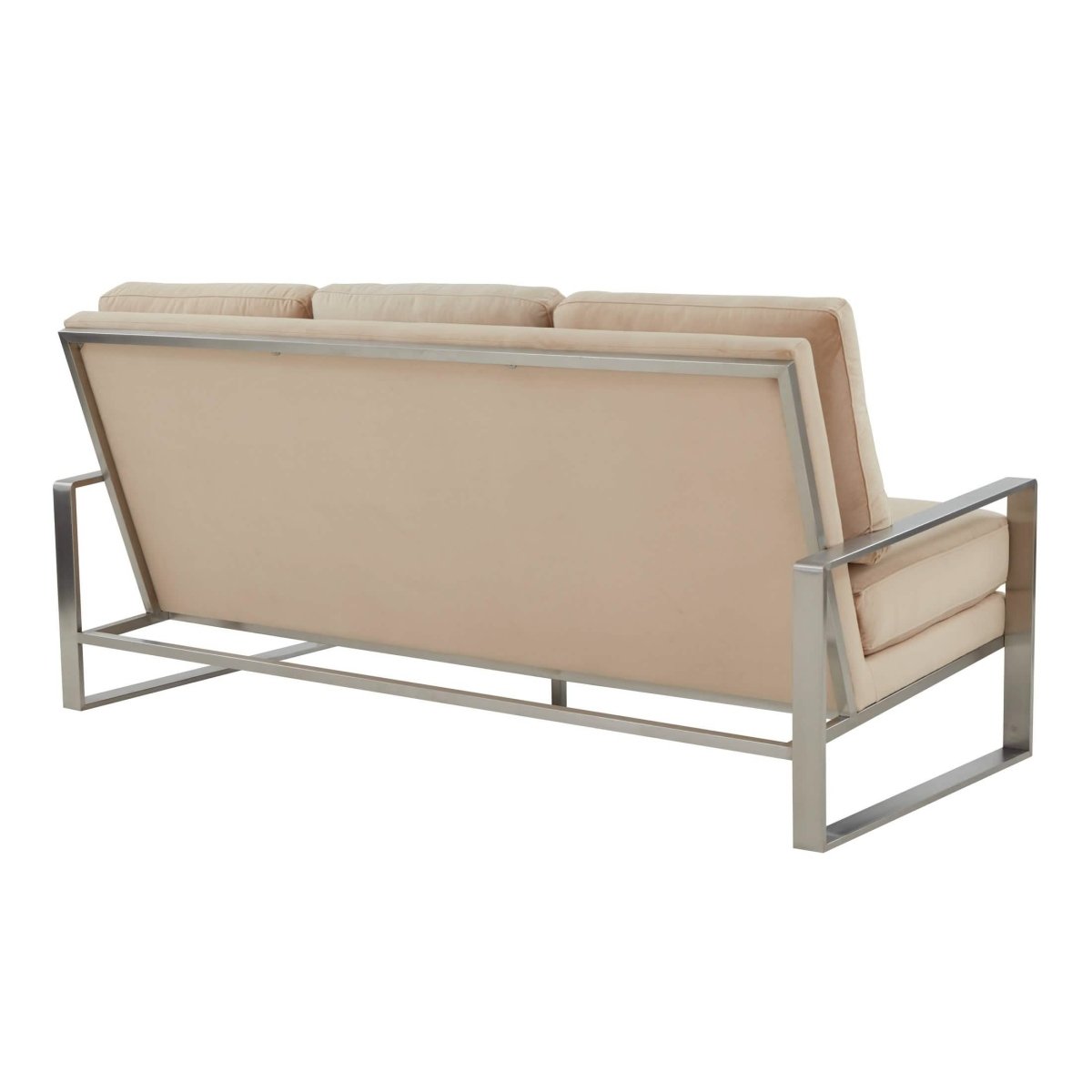 Jefferson 3-Seater Sofa Upholstered in Velvet/Leather with Gold/Silver Steel Base Velvet Silver Beige Sofa Leisuremod
