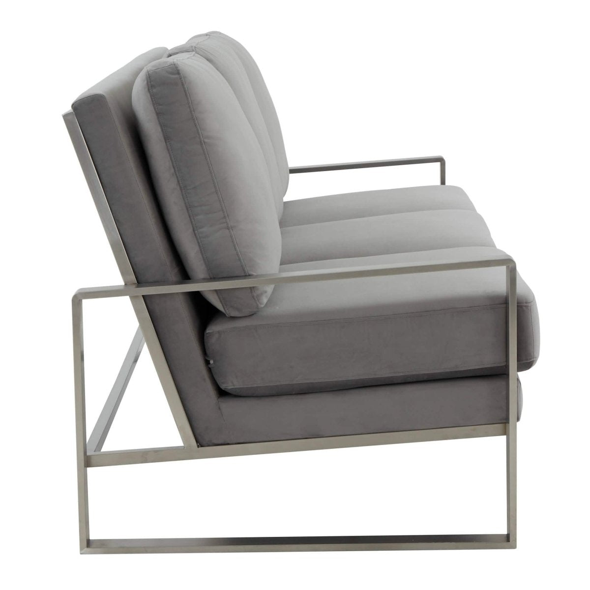 Jefferson 3-Seater Sofa Upholstered in Velvet/Leather with Gold/Silver Steel Base Velvet Silver Light Grey Sofa Leisuremod