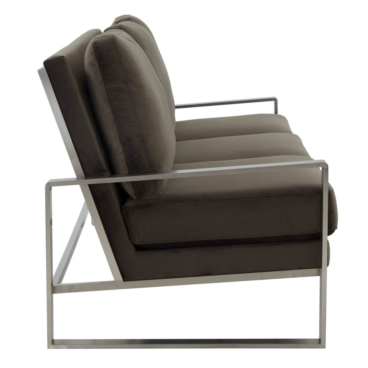 Jefferson 3-Seater Sofa Upholstered in Velvet/Leather with Gold/Silver Steel Base Velvet Silver Dark Grey Sofa Leisuremod