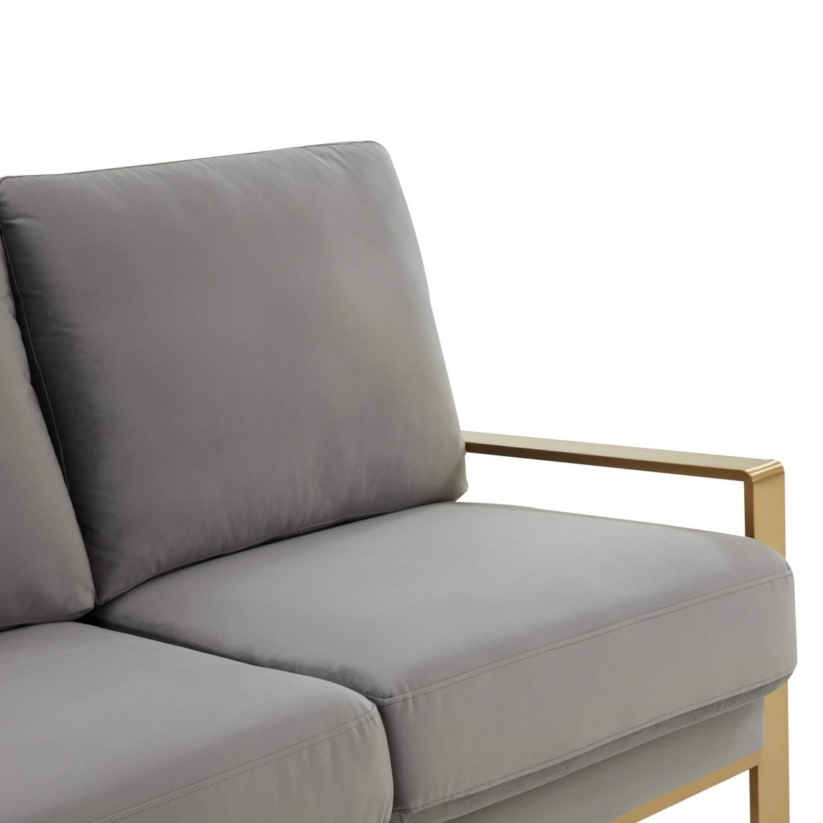 Jefferson 3-Seater Sofa Upholstered in Velvet/Leather with Gold/Silver Steel Base Velvet Gold Light Grey Sofa Leisuremod
