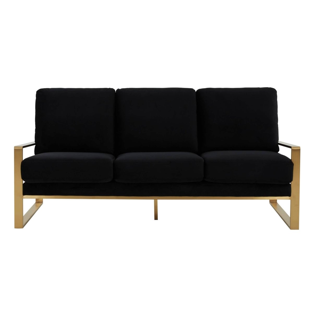 Jefferson 3-Seater Sofa Upholstered in Velvet/Leather with Gold/Silver Steel Base Velvet Gold Black Sofa Leisuremod