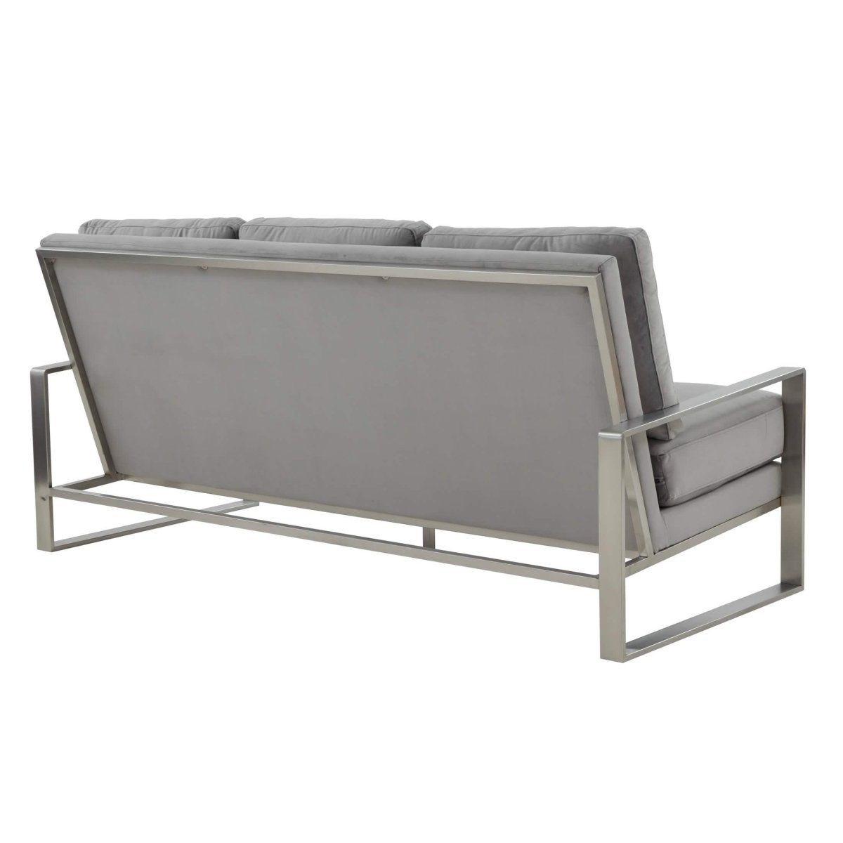 Jefferson 3-Seater Sofa Upholstered in Velvet/Leather with Gold/Silver Steel Base Velvet Silver Light Grey Sofa Leisuremod