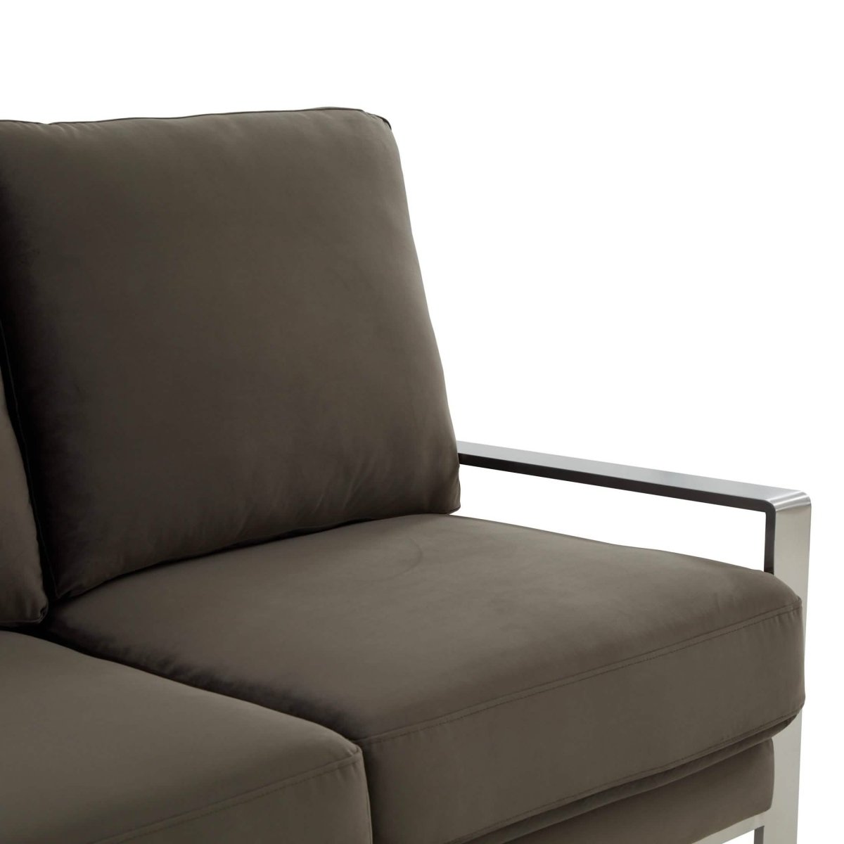 Jefferson 3-Seater Sofa Upholstered in Velvet/Leather with Gold/Silver Steel Base Velvet Silver Dark Grey Sofa Leisuremod