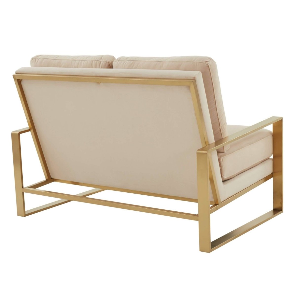 Jefferson Contemporary Velvet/Leather Loveseat with Stainless Steel Frame Velvet Gold Beige Sofa Leisuremod