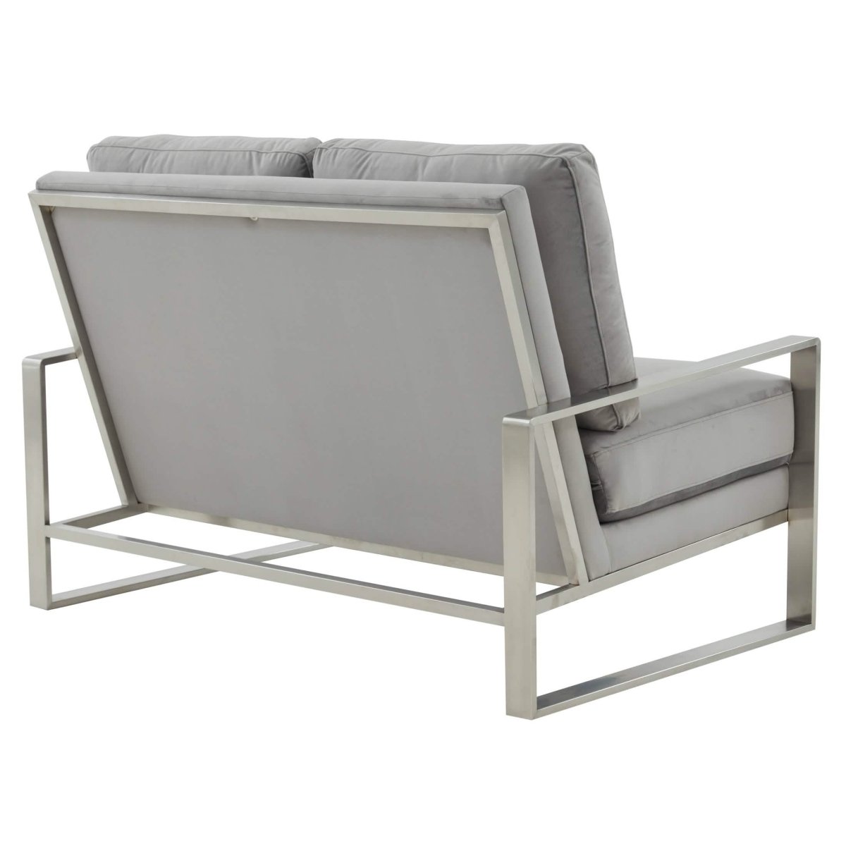 Jefferson Contemporary Velvet/Leather Loveseat with Stainless Steel Frame Velvet Silver Light Grey Sofa Leisuremod