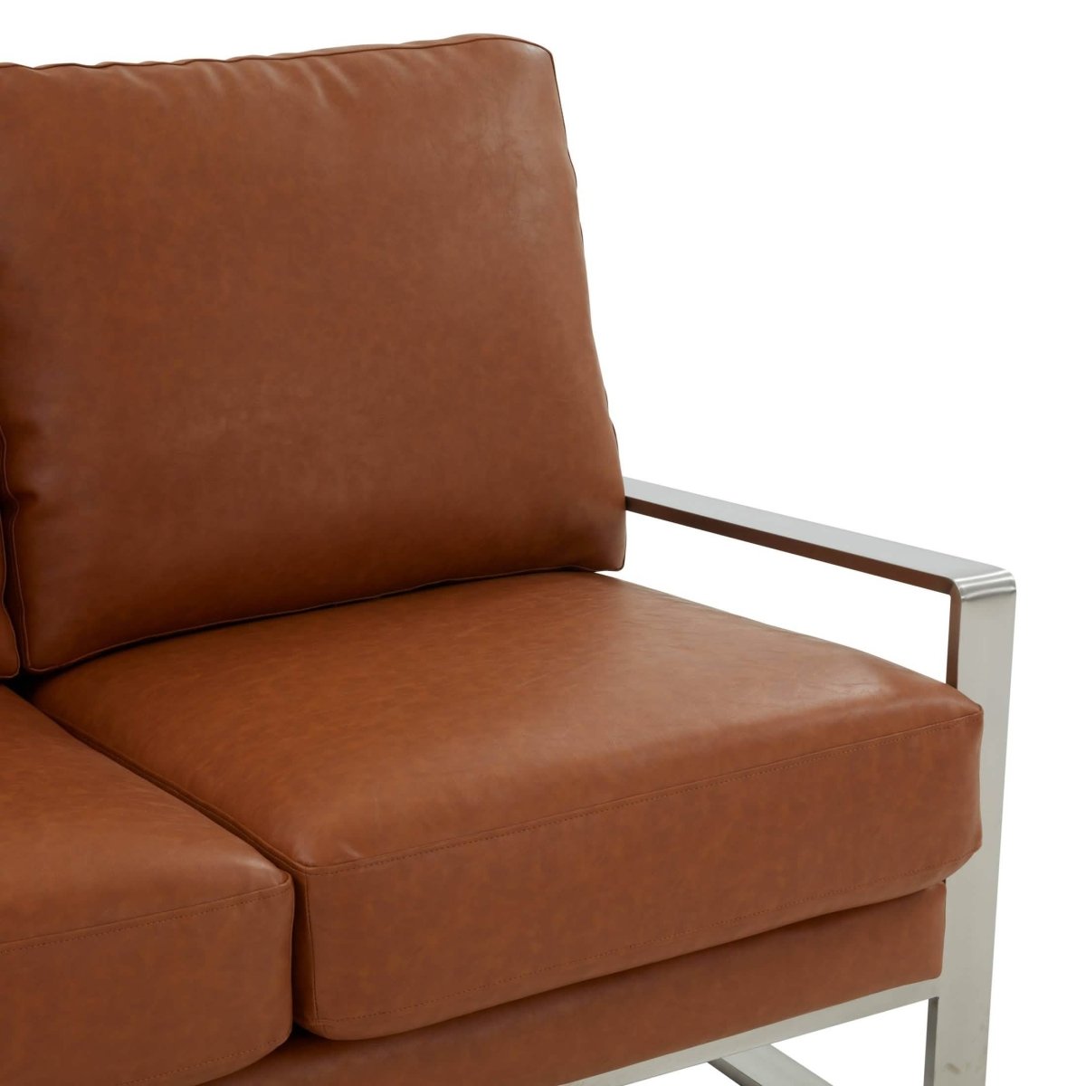 Jefferson Contemporary Velvet/Leather Loveseat with Stainless Steel Frame Leather Gold White Sofa Leisuremod