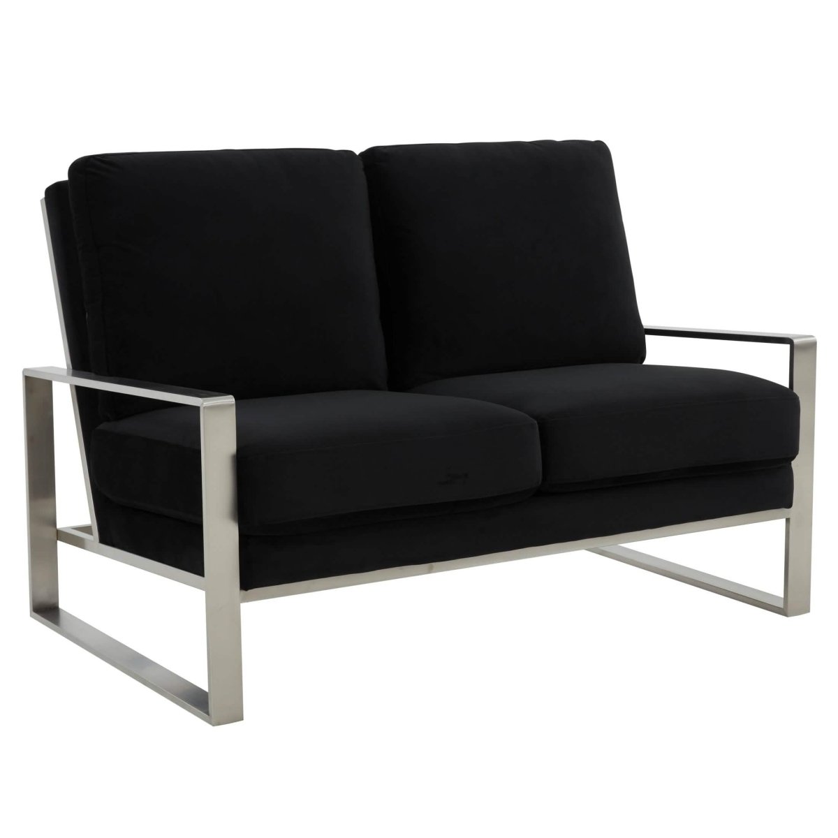 Jefferson Contemporary Velvet/Leather Loveseat with Stainless Steel Frame Velvet Silver Beige Sofa Leisuremod