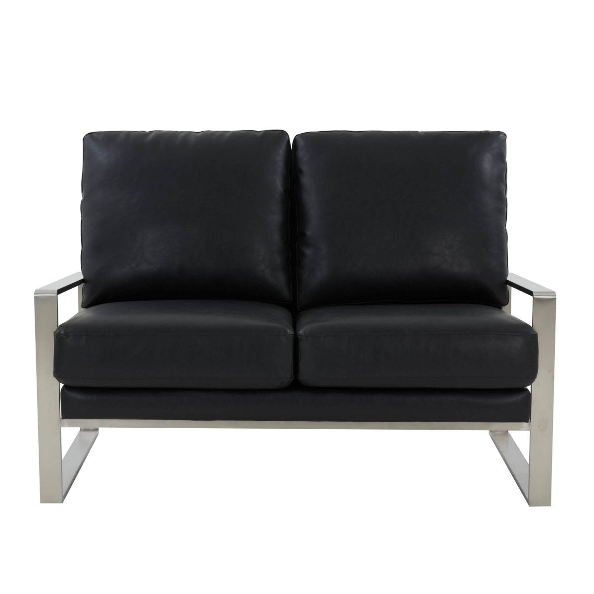 Jefferson Contemporary Velvet/Leather Loveseat with Stainless Steel Frame Silver Black Sofa Leisuremod