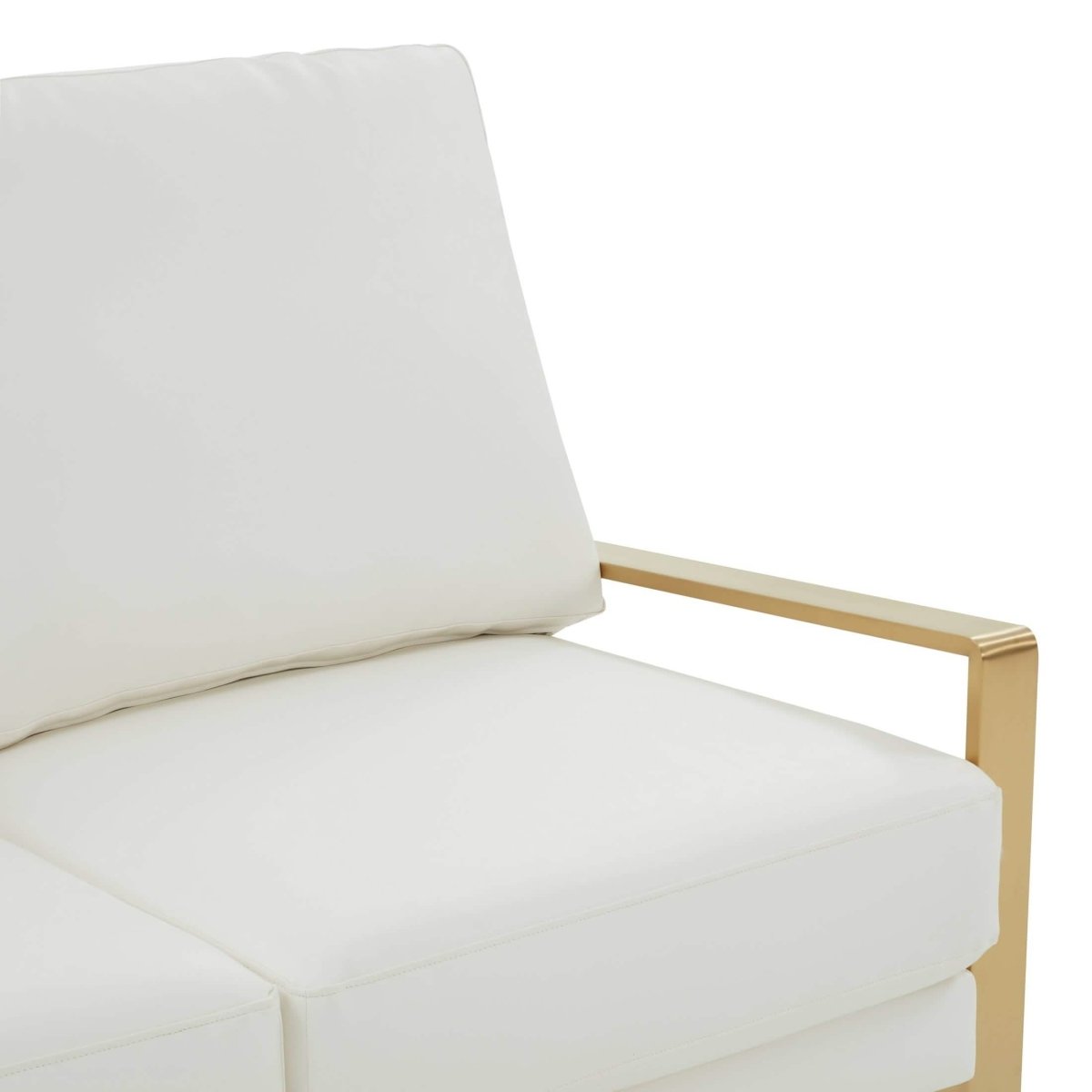 Jefferson Contemporary Velvet/Leather Loveseat with Stainless Steel Frame Leather Gold Navy Blue Sofa Leisuremod