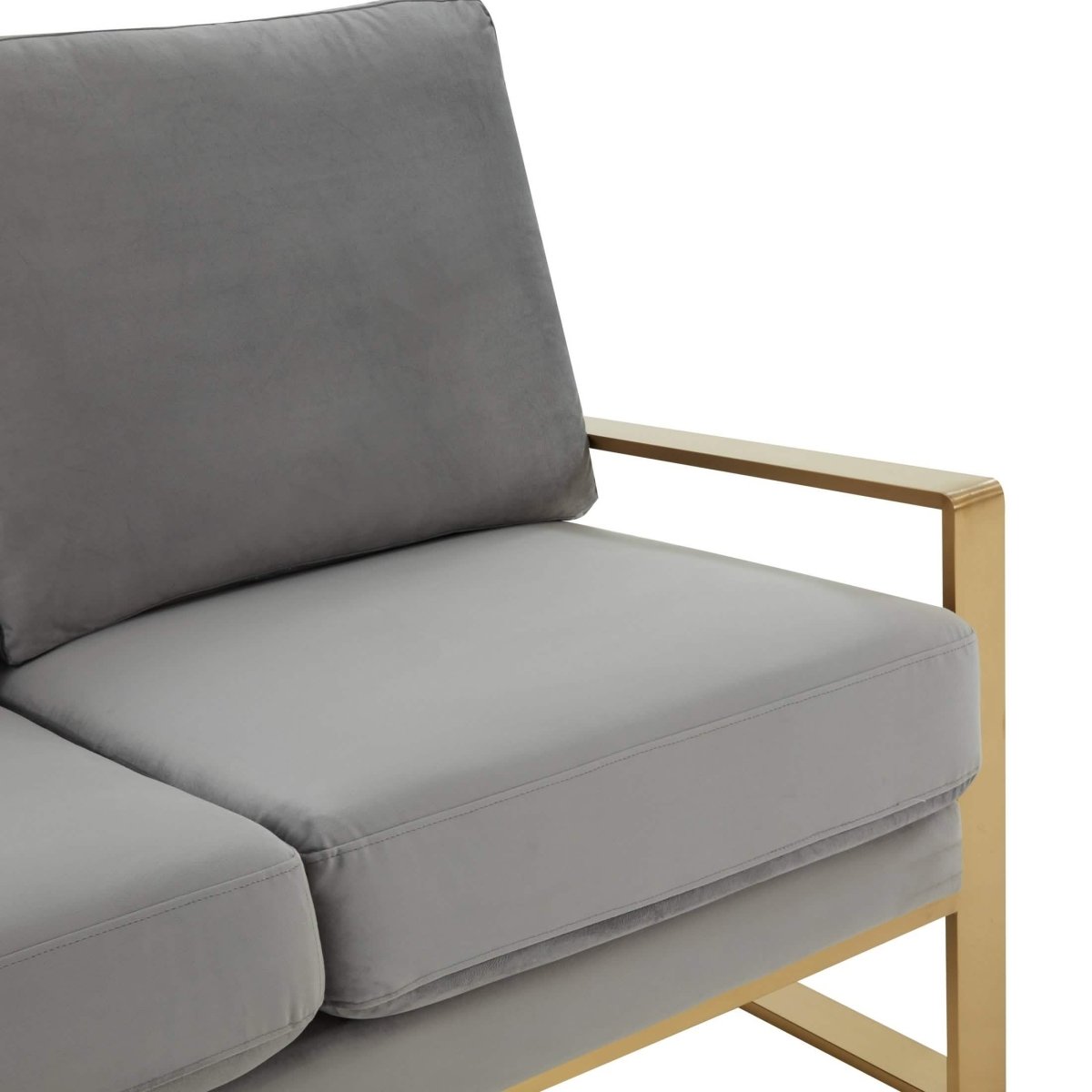 Jefferson Contemporary Velvet/Leather Loveseat with Stainless Steel Frame Silver Black Sofa Leisuremod