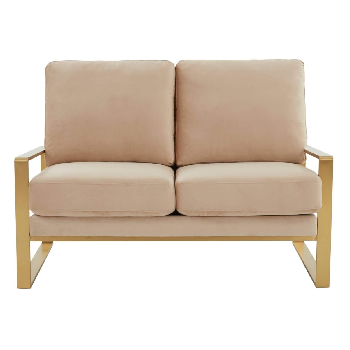 Jefferson Contemporary Velvet/Leather Loveseat with Stainless Steel Frame Velvet Gold Beige Sofa Leisuremod