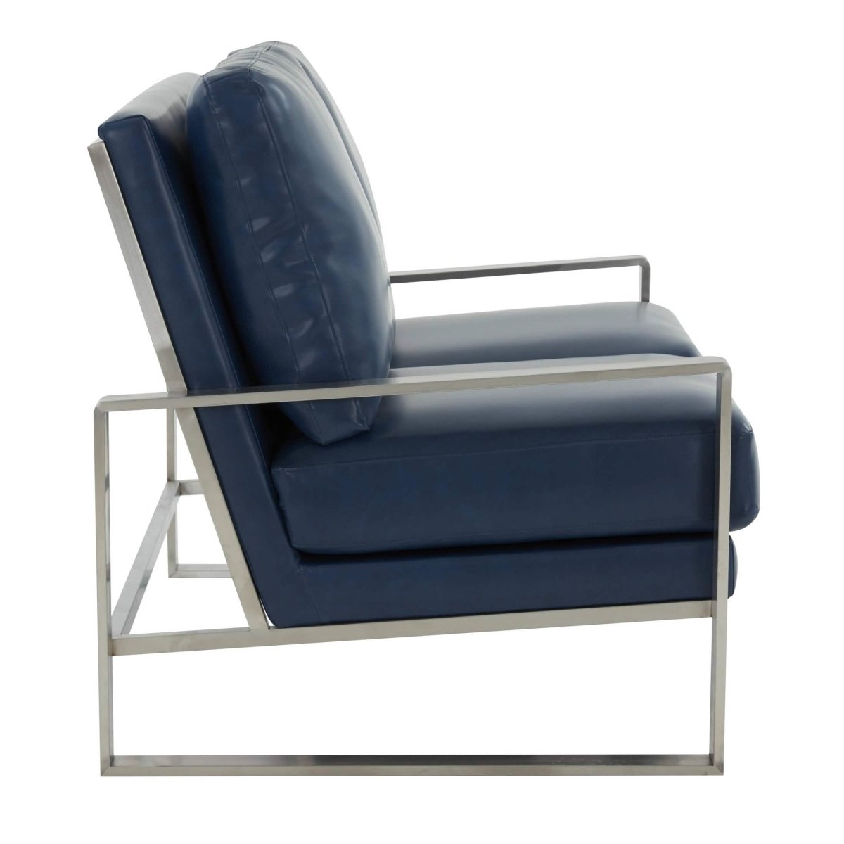 Jefferson Contemporary Velvet/Leather Loveseat with Stainless Steel Frame Leather Silver Grey Sofa Leisuremod